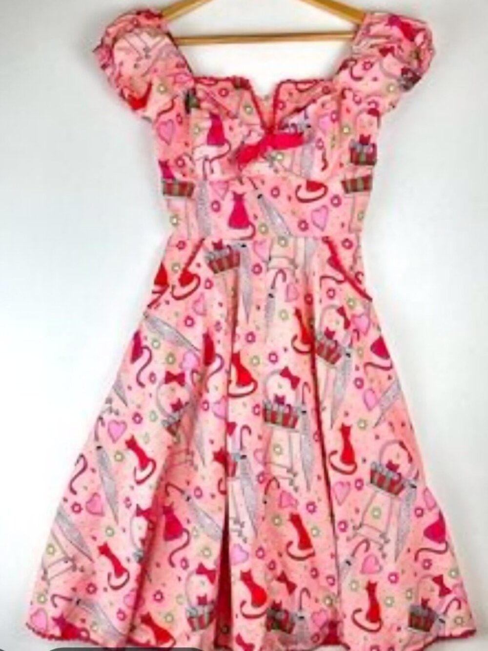 Unique Vintage Pink Caturday Cotton Swing Dress Cats Umbrellas 3x size 20 - Picture 11 of 12